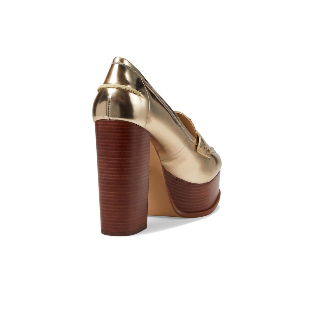 Michael Kors Eden Leather Loafer Platform Pump Pale Gold Metallic Size 7 M - Picture 4 of 5